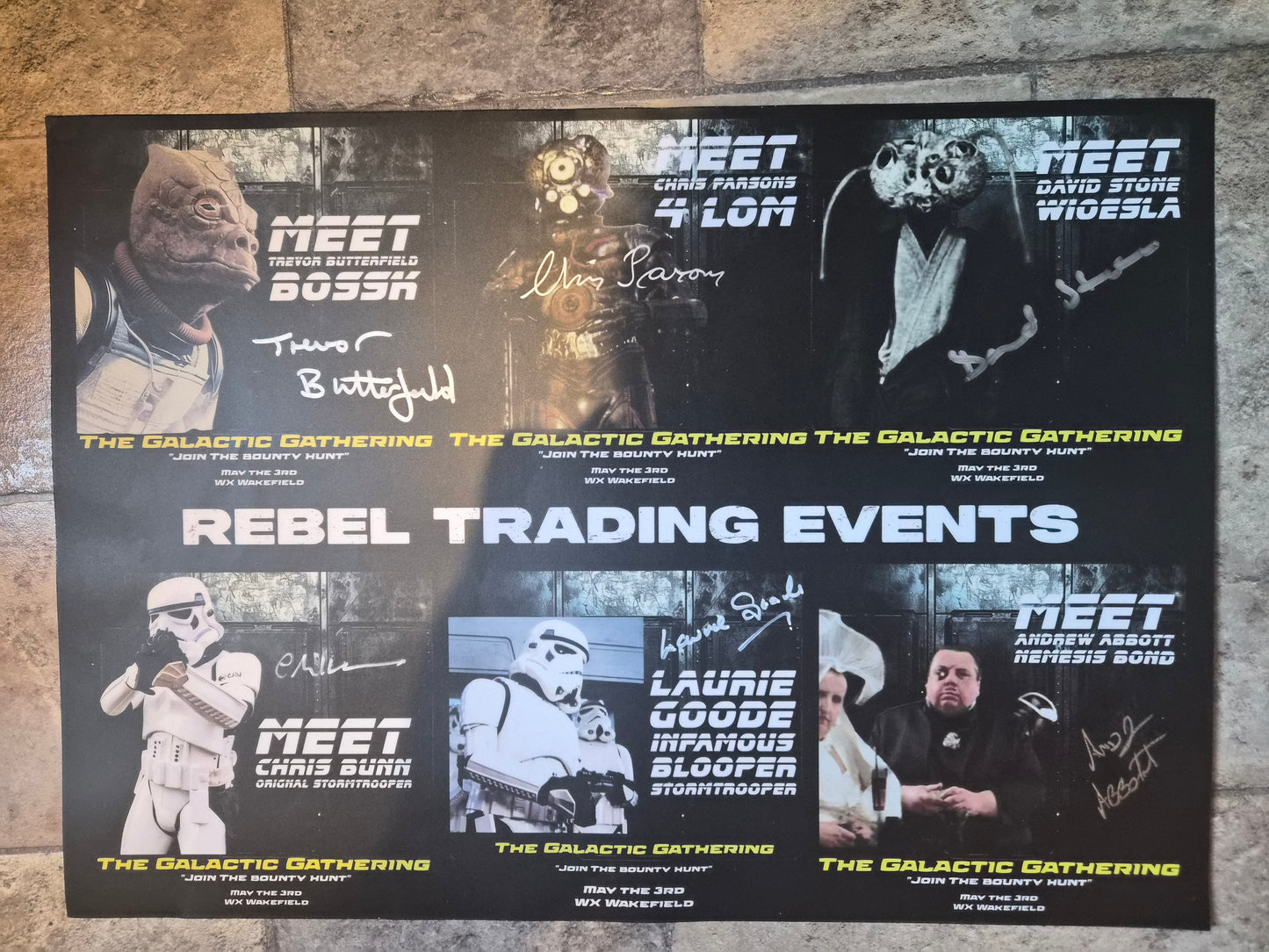 Poster Signed Print - Star Wars Actors - 6 Autographs - 1 0f 16 Exclusive